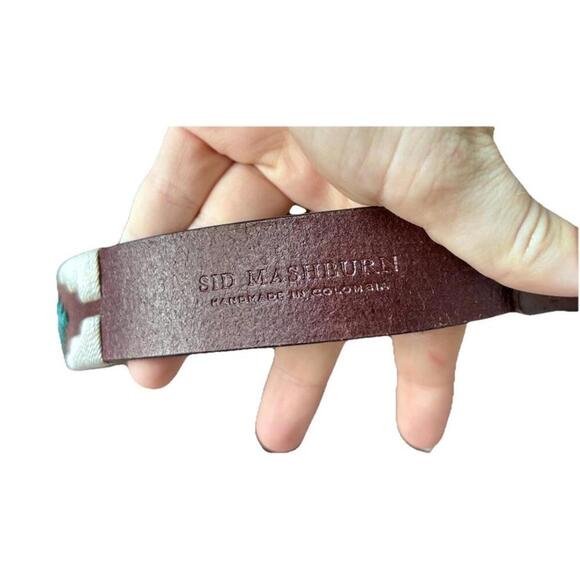 Sid Mashburn Embroidered Leather Belt Handmade brown green